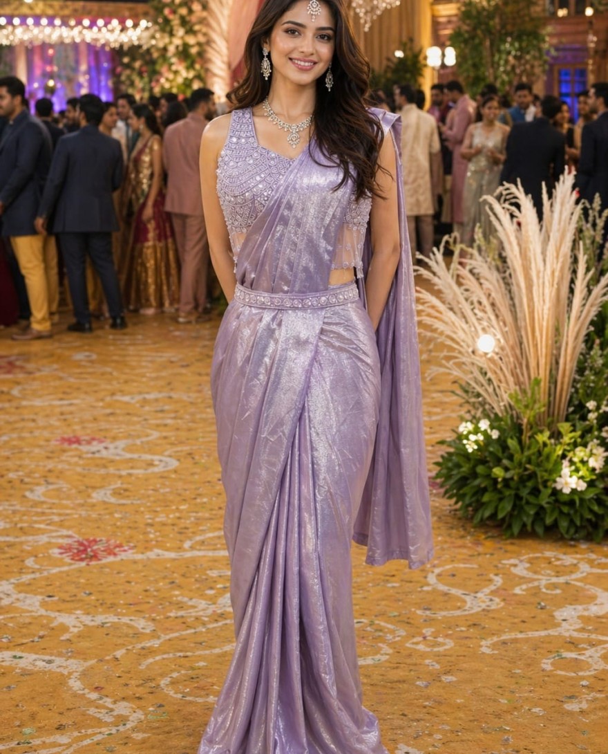 LAVENDER - Lavender Wedding Collections Ready To Wear Sarees Satin